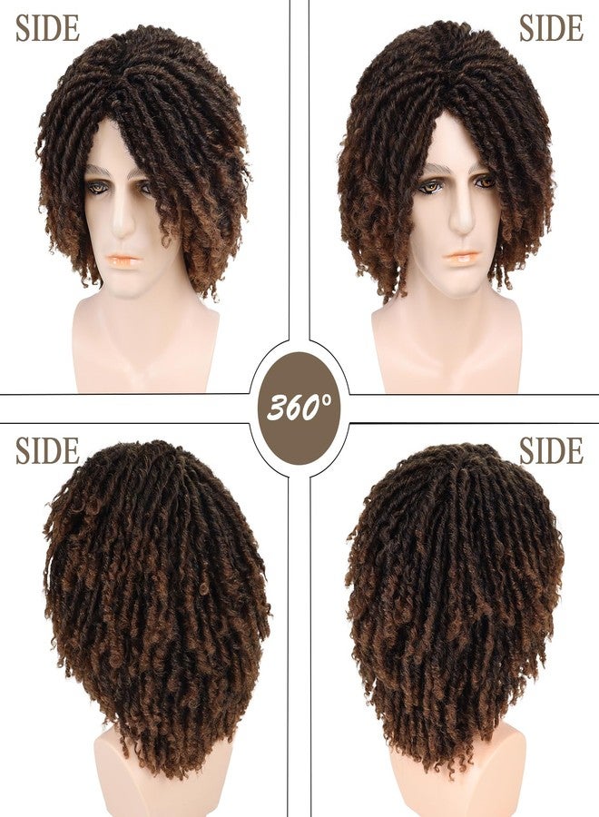 GNIMEGIL Ombre Brown Dreadlocks Wigs for Men Medium Length Afro Hairstyle Fake Braids Wig with Bangs in Synthetic Hair T1B/30 Color Dreads Wig Braided 14 inch - Image 5